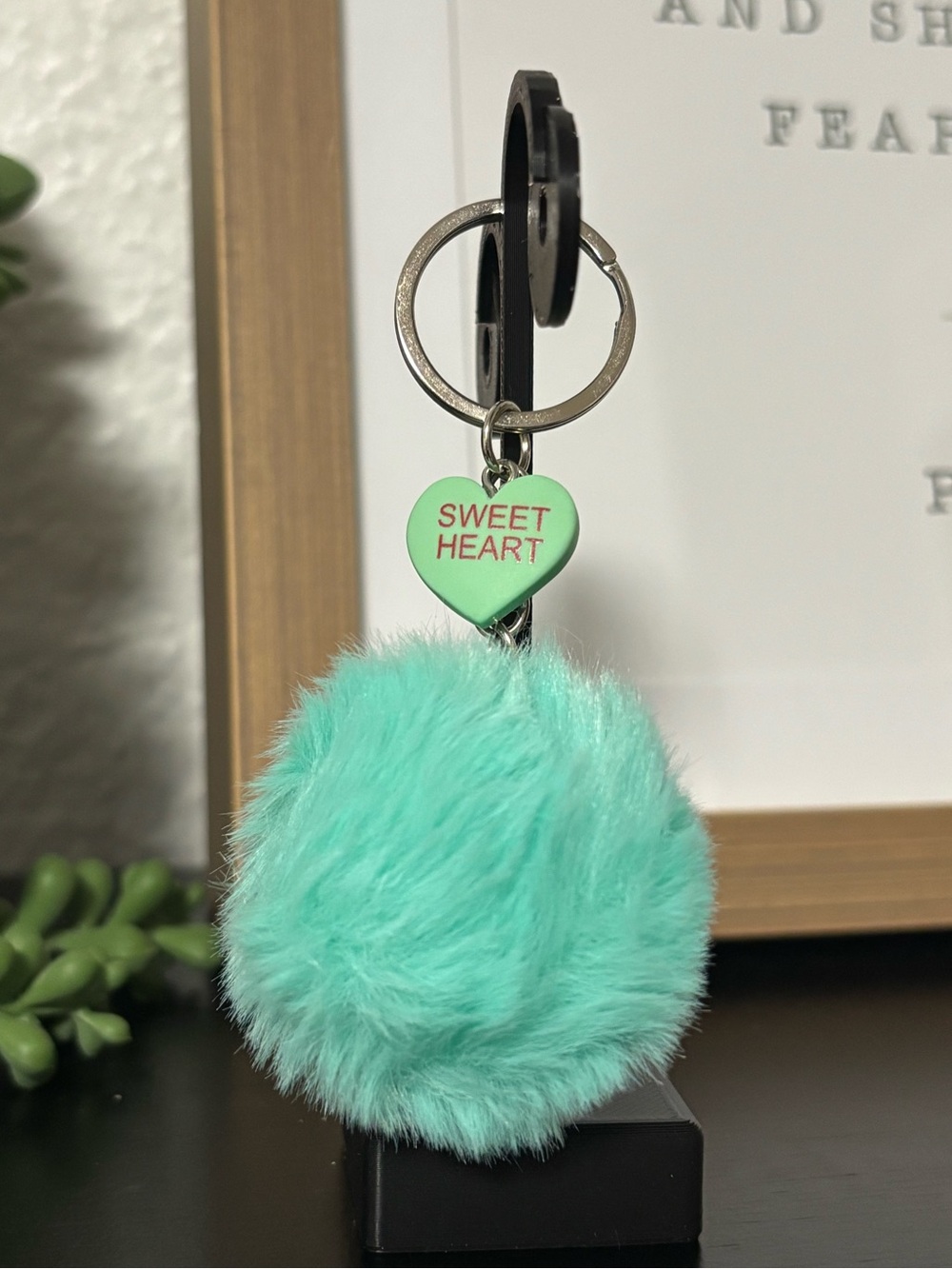 Valentine’s Heart & Fuzzy Pom Pom Keychain